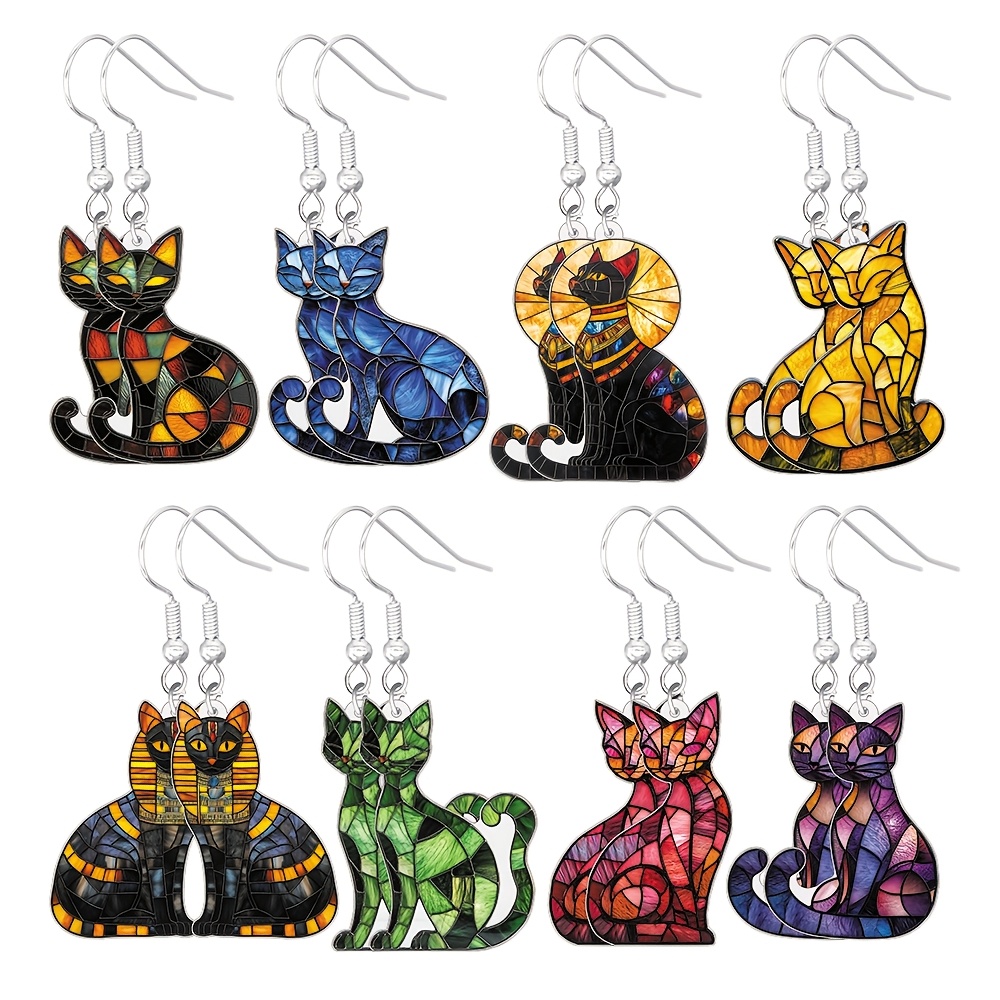 

8 Pairs Of Cute Vintage Cat Earrings Set, .