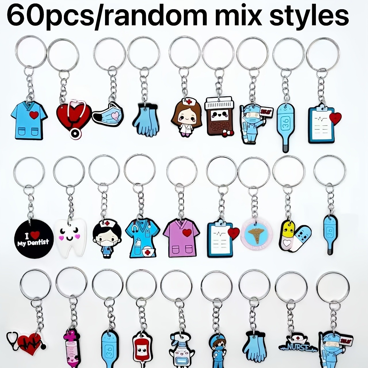 60pcs Of Cross-border Random Mixed Series Keychains, Women' Packaging Decorative Pendants