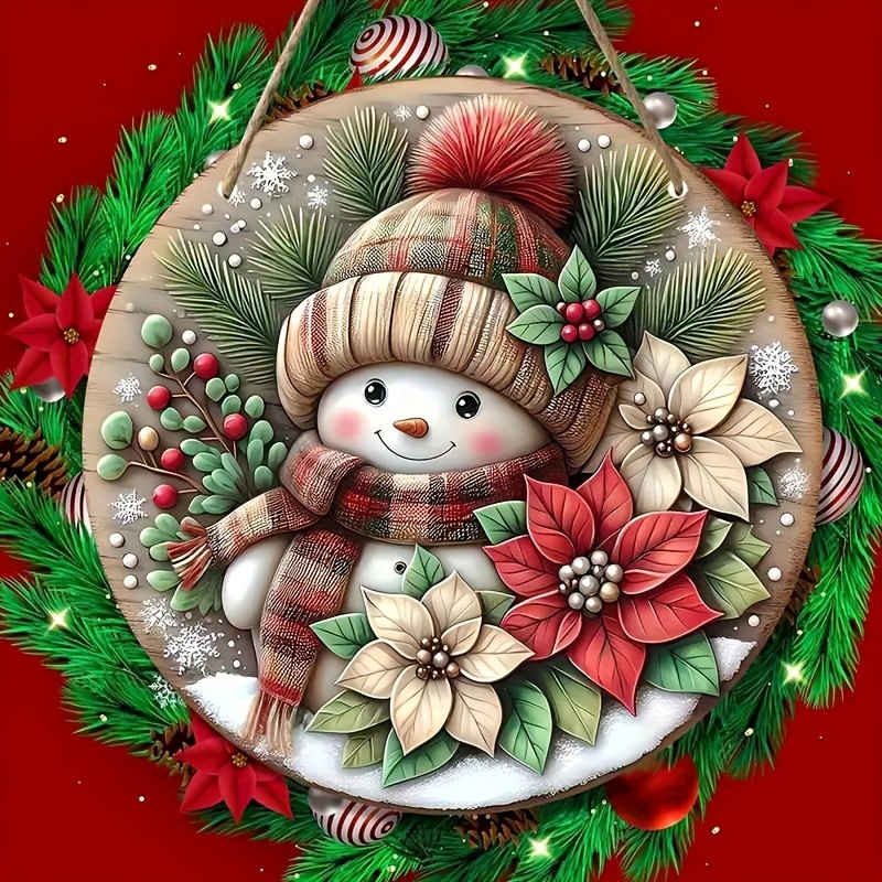 

1pc Cute Wooden Snowman Decoration Sign, Measuring 7.87 Inches/20cm, With Christmas Flowers And Leaves, Homes, Kitchens, Or Gardens As A Decoration Sign Of The Door.