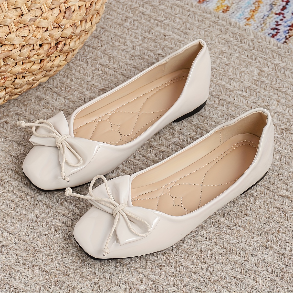 fashion womens flats square toe shallow detail - Temu