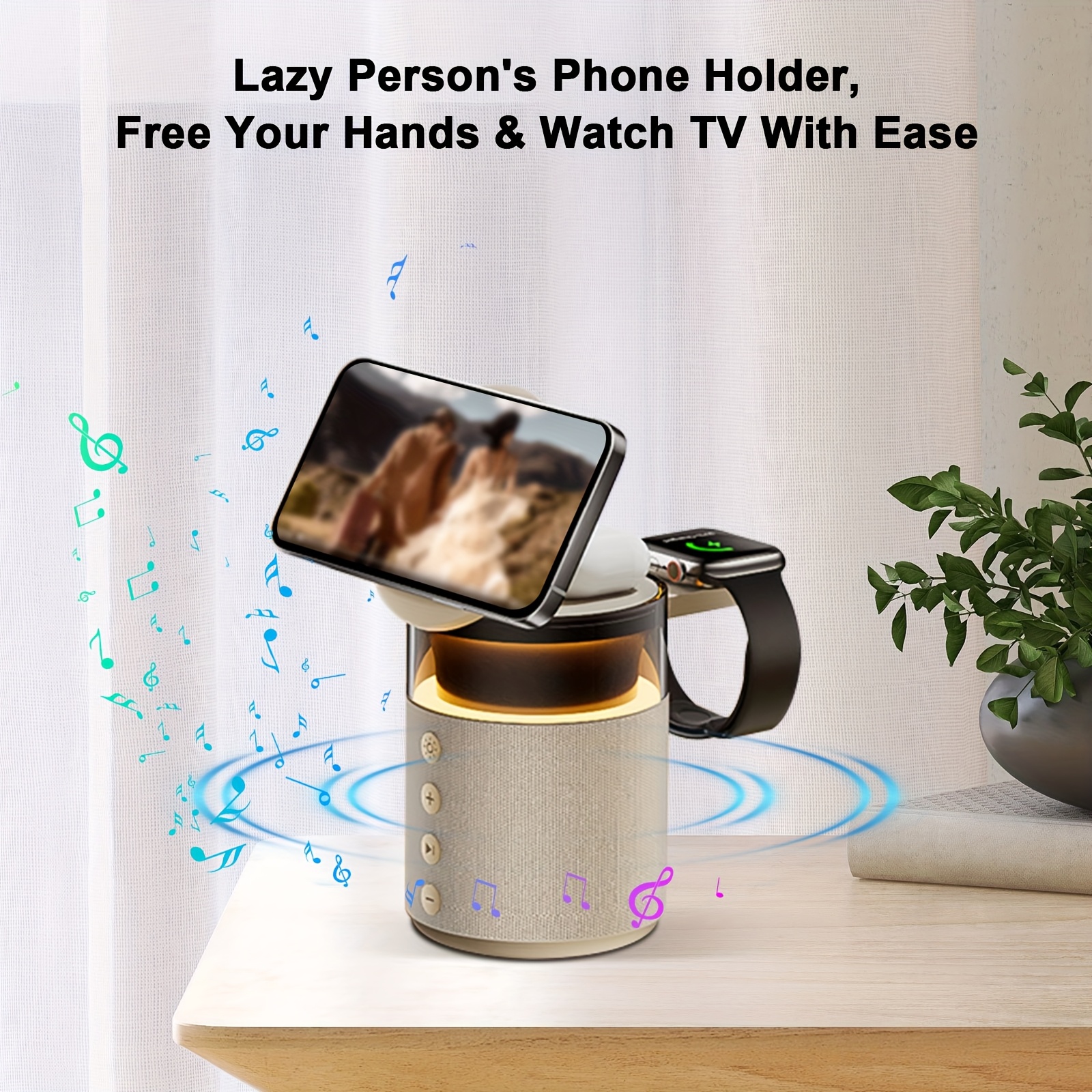 mini led light multifunctional fast wireless charger phone stand portable speaker hi fi   led night light cell phone wireless charging station for iphone 16 15 14   all series for       2 pro 3 earbuds   watch all series only Product details 1