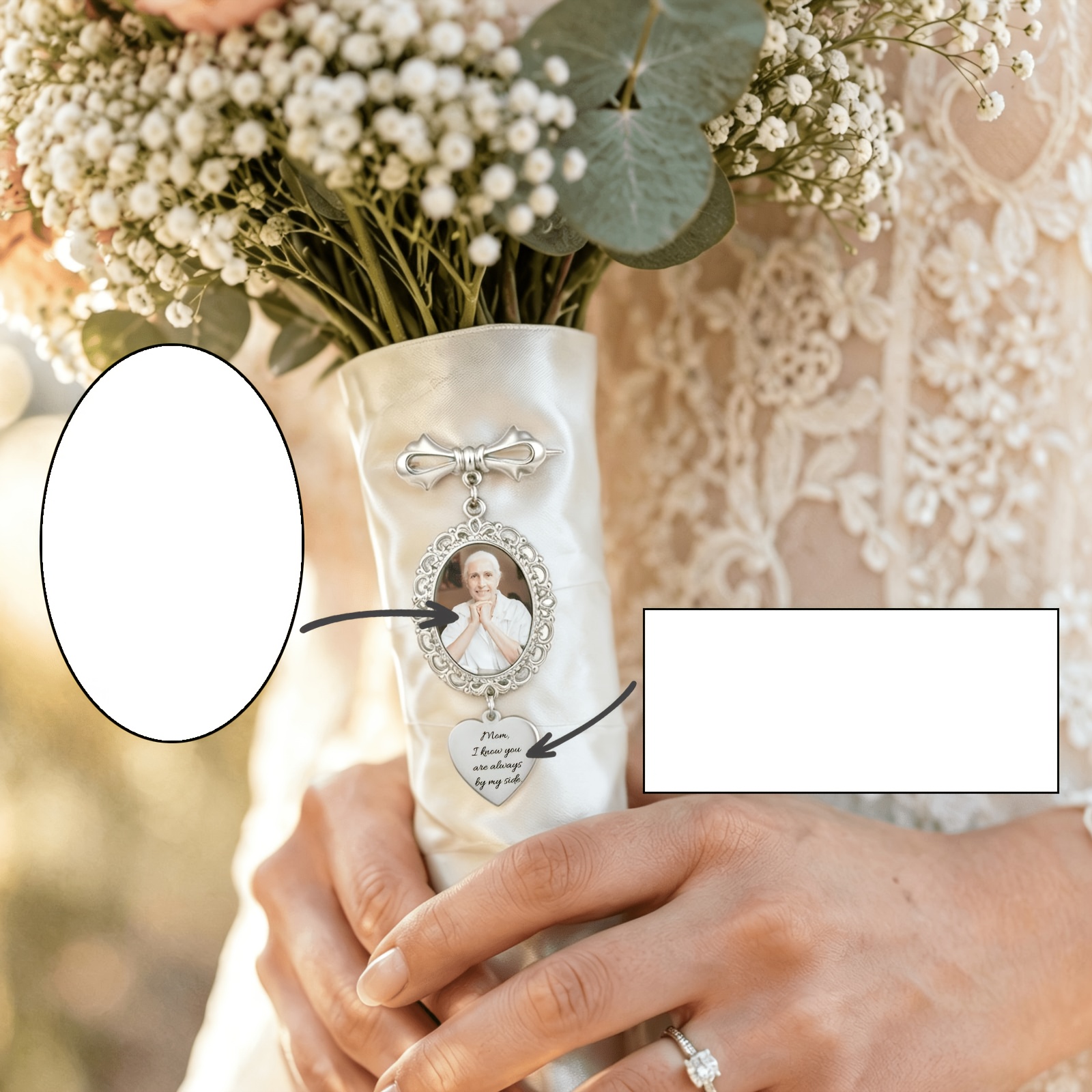 TEMU Customized Personalized Wedding Photo Pendants, Bridal Bouquet Keepsake Pendants, Custom-made Photos, Groom Keepsake Brooches, Wedding