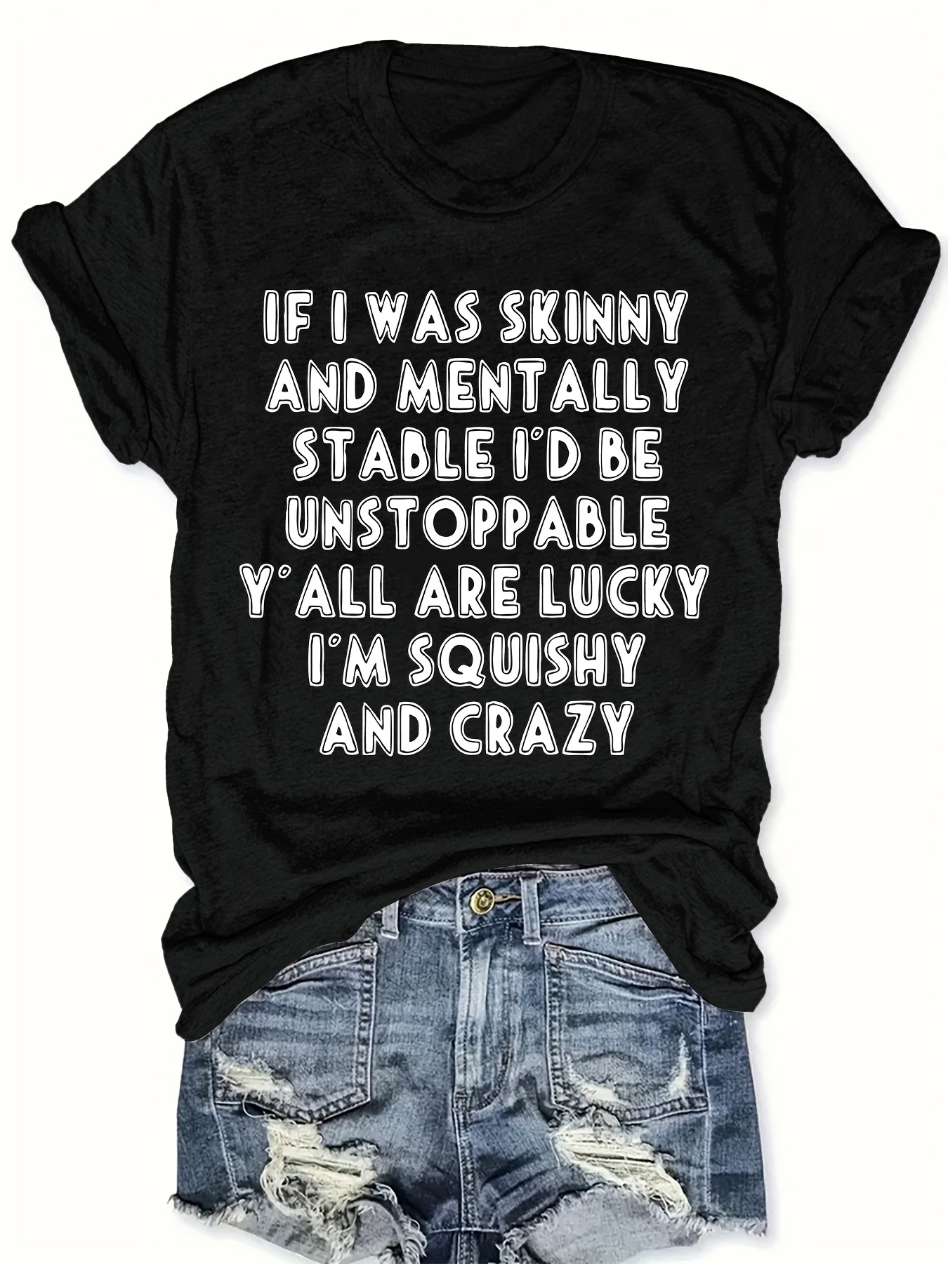 Plus Size Letter Print T-shirt, Casual Crew Neck Short Sleeve Top For Spring & Summer, Women's Plus Size Clothing