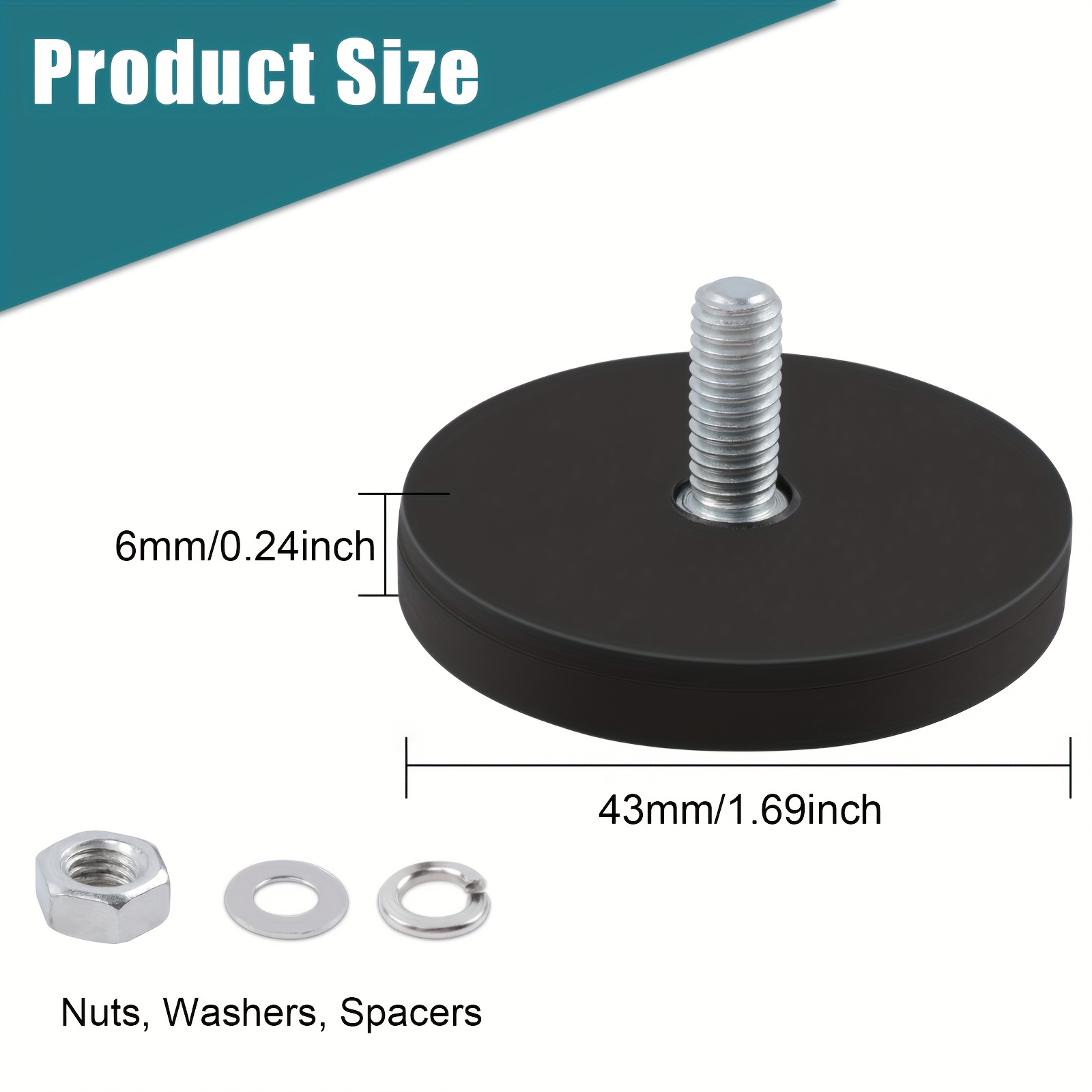 Image of 2pcs 43mm/66mm External Thread M4 Male Thread Magnet, Lamp Decoration Additions, Fixtures, Off-road Equipment, Roofarbitrary Adsorption, Durable Suitable For Indoor And Outdoor Use