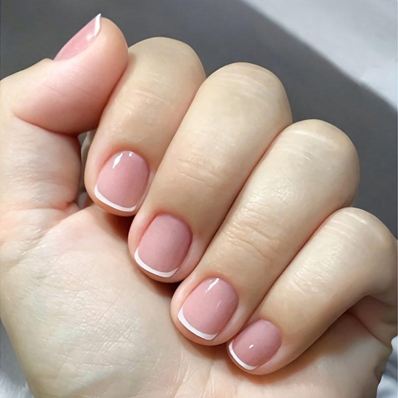 TEMU 24pcs On Nails Short Fake Nails White French Tip Nails Press Ons Glossy On Nails Daily Wear Simple False Nails Cute Acrylic Nails Artificial