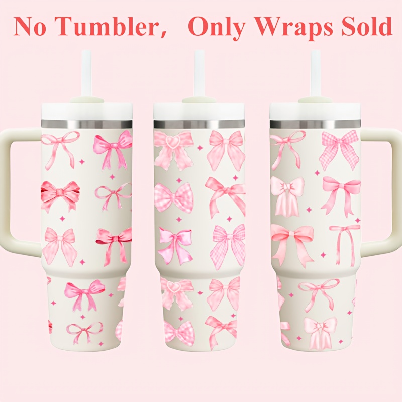 TEMU 2pcs/set, Pink Cute Bow Uv Dtf Transfer Stickers Glass Cup Packaging Transfer Stickers Suitable For 40oz Glass Cup Sticker Bottle Label Adhesive