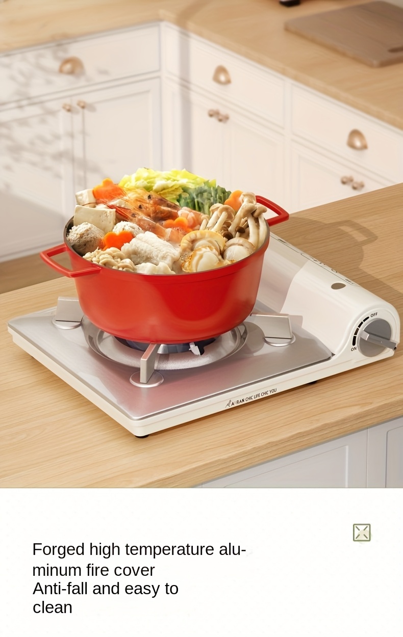 [Travel Essential] Ultra-Thin White Portable Carb Stove with Safety Lock & Piezoelectric Ignition, 3500W High-Power Butane Burner for Camping, Hiking, and Outdoor Cooking, Includes Smart Safety Gas Cut-Off Feature, Camping Stove