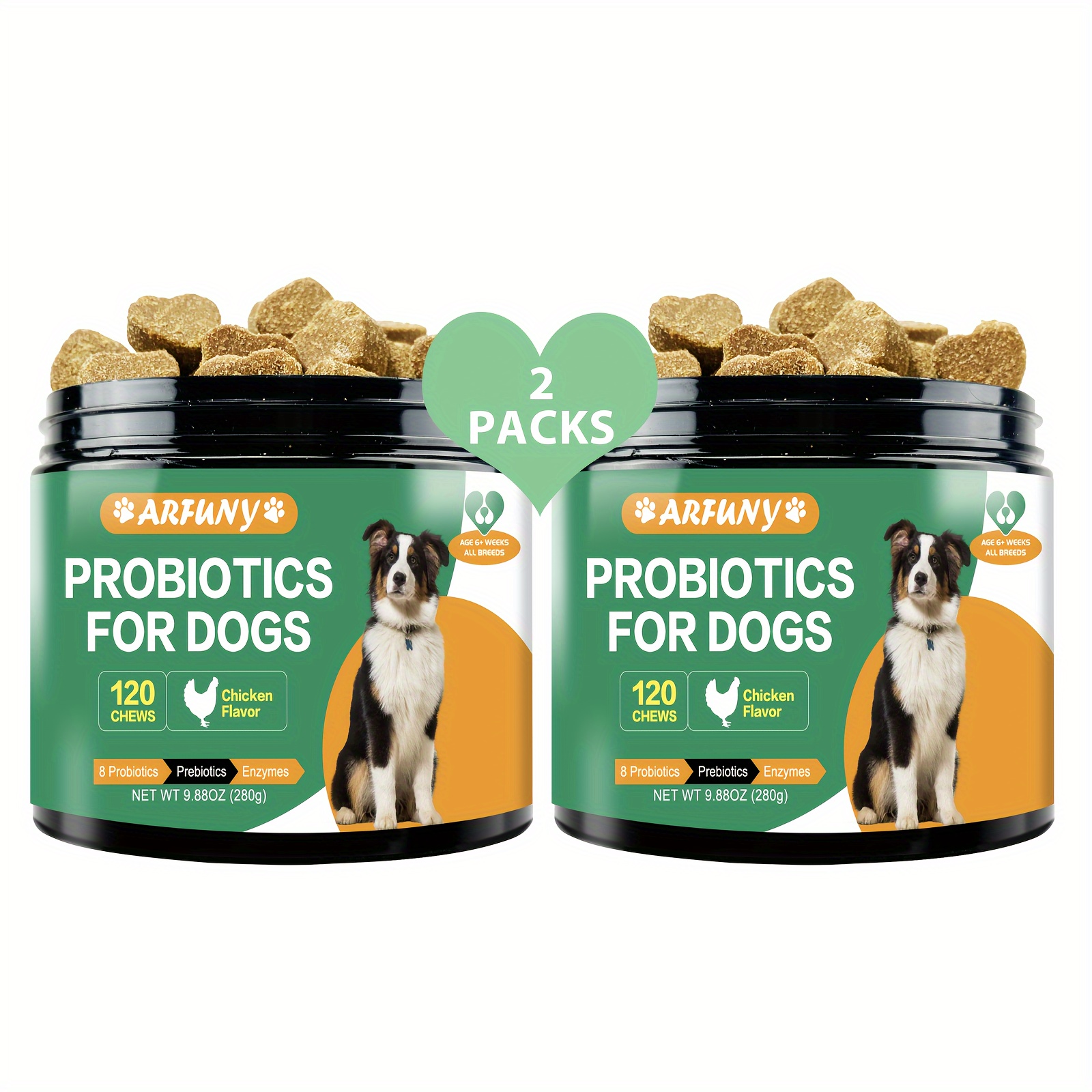 

2pcs Probiotic Supplement For Dogs, Dog Probiotic Chews, Dog And Enzymes Chews, Dog Probiotic Food, Dog Healthy Supplement, Chicken , 240 Chews