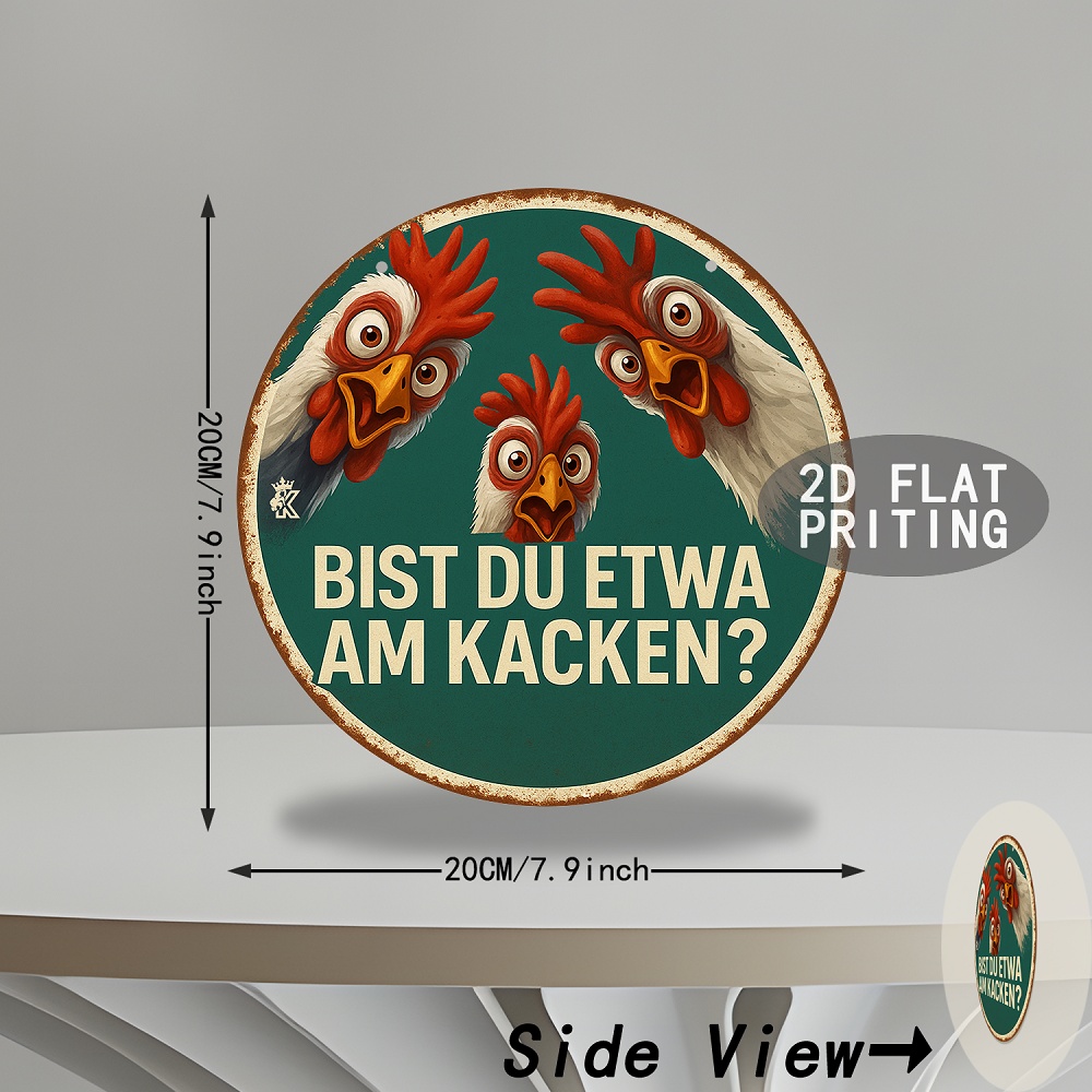 TEMU 2d Flat, 1pc Funny German Bathroom Sign "bist Du Etwa Am Kacken?" (german ) - Rooster Wall Art With Distressed Teal & Brown Finish - Durable