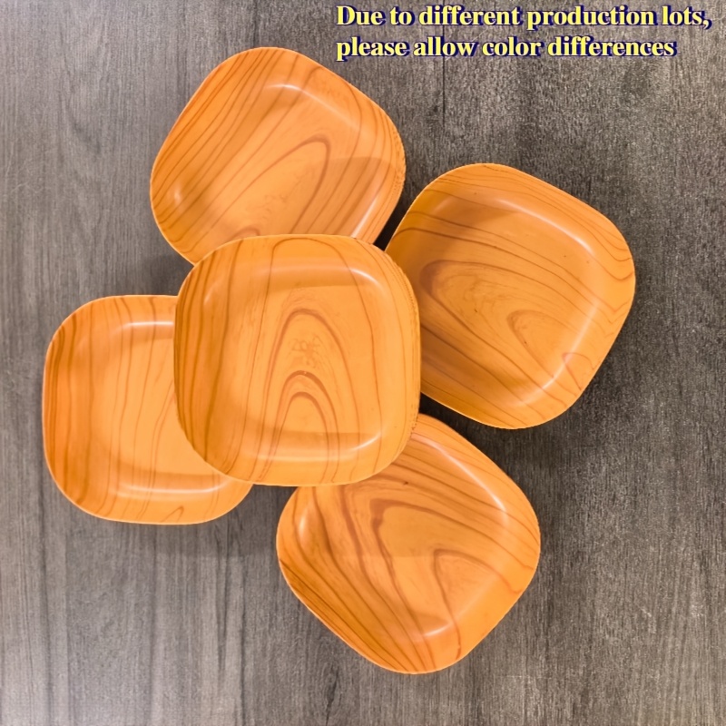 Image of 5pcs Kitchen Wood Grain Plastic Square Plate Japanese Simple Wood Grain Dish Set For Tableware Kitchen Bowl Dish Dinnerware