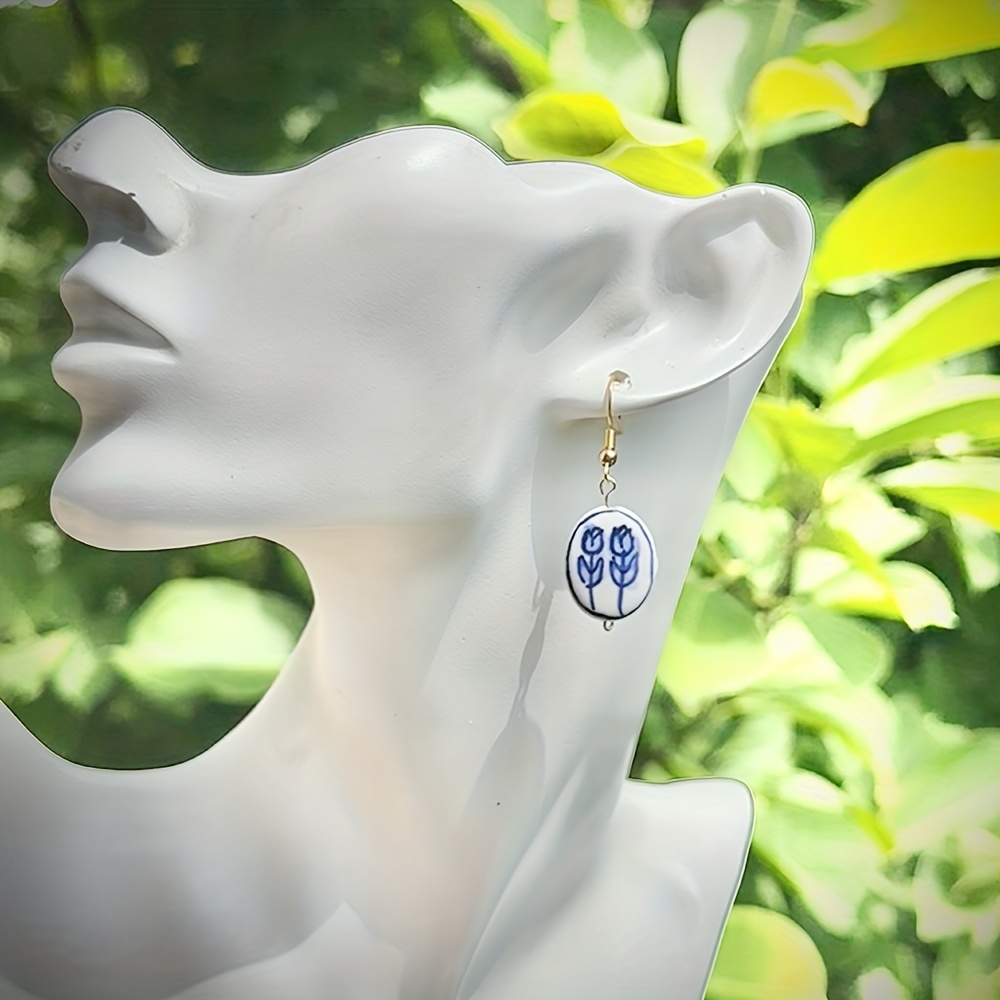Ceramic Tulip Pattern Earrings, Handmade Elegance