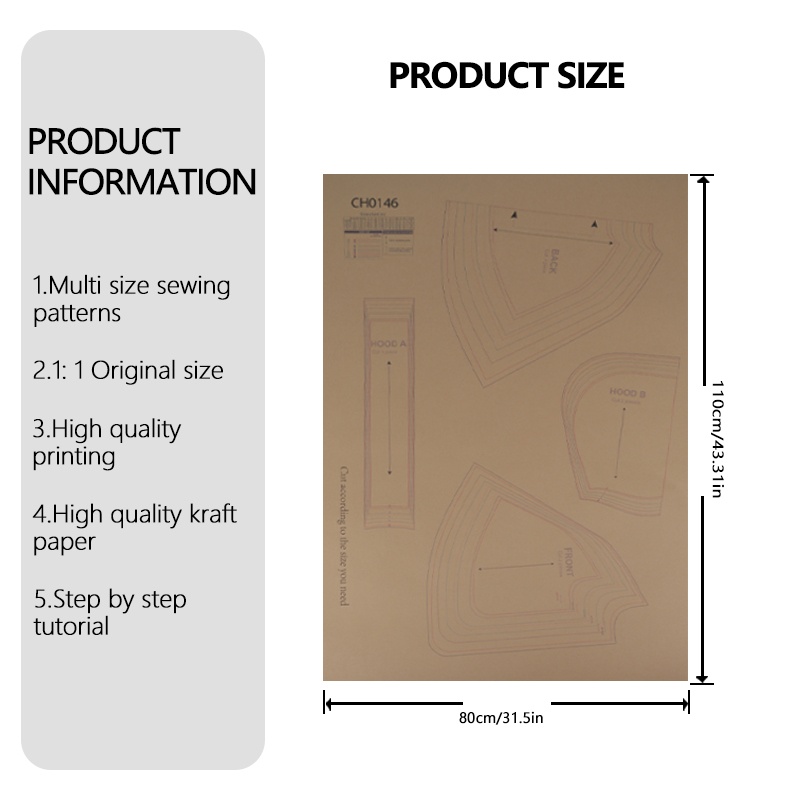 TEMU Grace Cape 1:1 Scale Realistic Garment Sewing Patterns Compatible For 6m-10y Tailoring Templates - Paper Sewing Patterns For Clothing Prototype