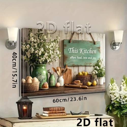 1pc 2d wooden framed decorative canvas painting food still life canvas wall art vintage rustic farmhouse style artwork of this kitchen offers ideal for restaurant family decor ready to hang canvas print