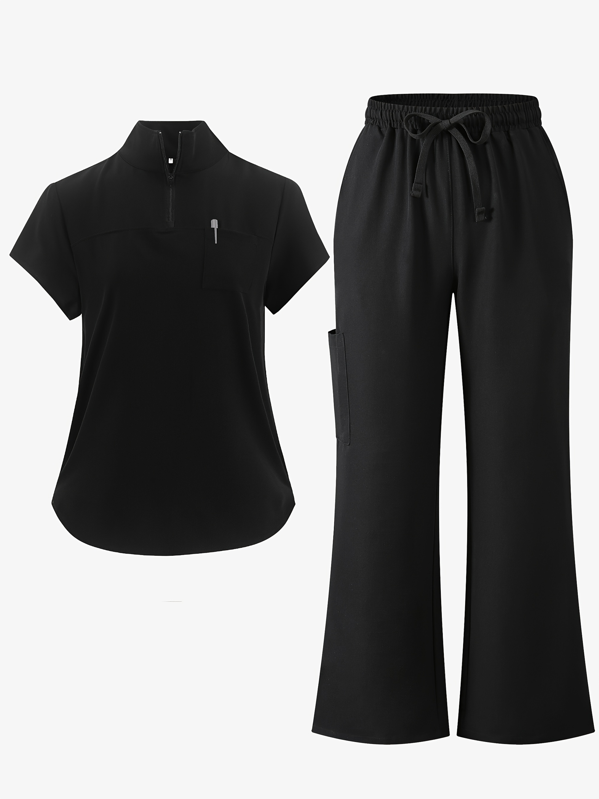 nurse suit workwear multi pocket flared trousers zipper high collar patch pocket pleated top two piece suit womens uniform work clothes soft fabric       and daily suitable for   clinic nursing work and  