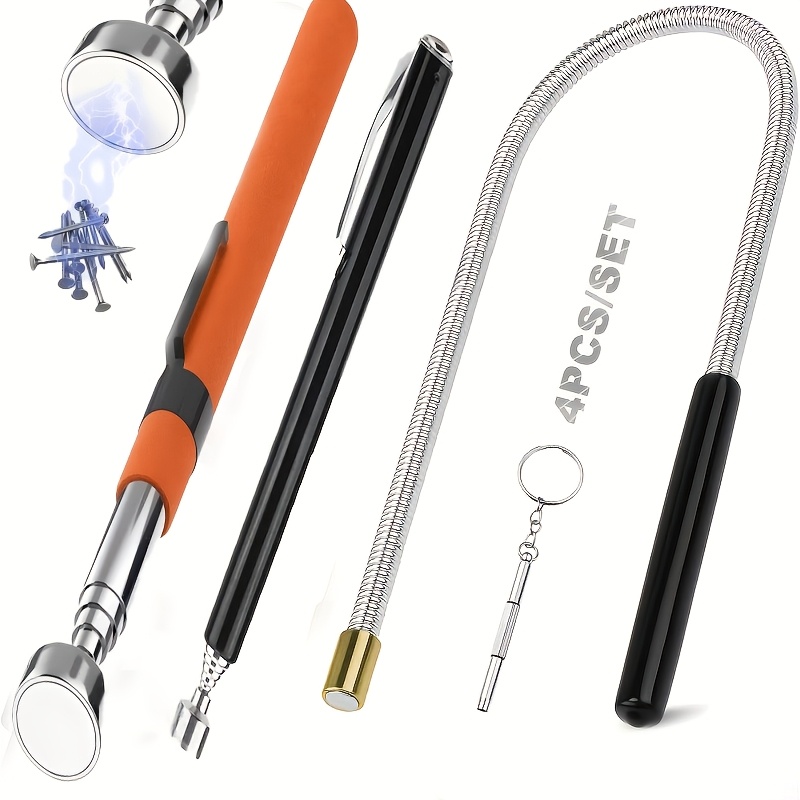 item picture 4pcs set of durable magnetic pickup rods extendable strong magnets with non slip handles and pen clips suitable for car repair mechanics home use picking up   nuts and screws magnetic sweepers
