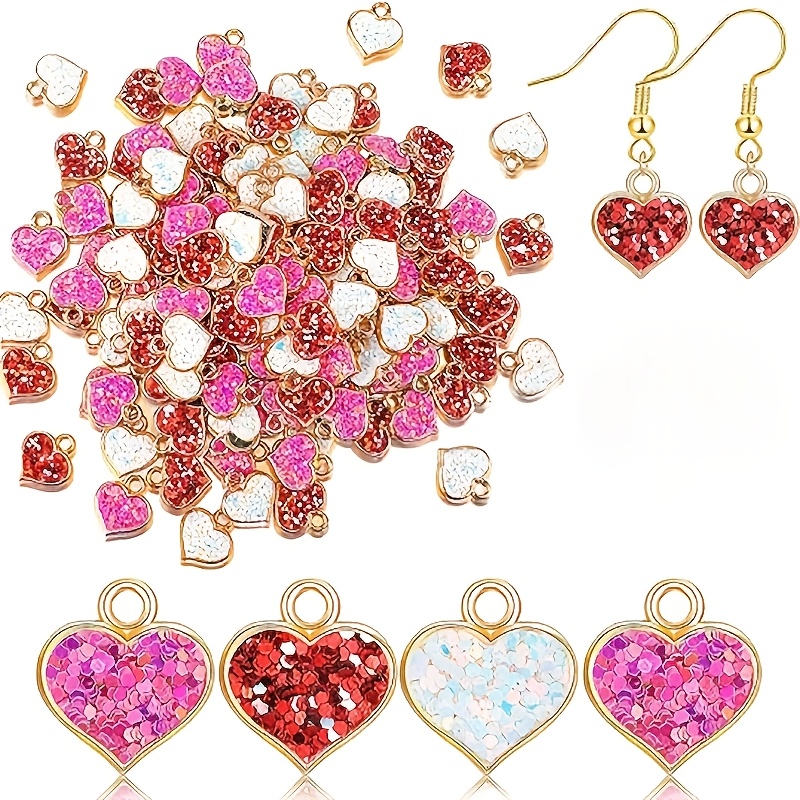 

10pcs Of Mixed Color Heart-shaped Pendants For Valentine's Day Are Diy Necklaces, Bracelets, Earrings, Keychains, And Jewelry Gifts For The .