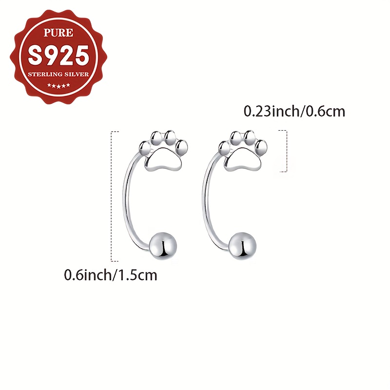 S925 Silver Women's Hoop Earrings Cat Paw Ear Hook Small