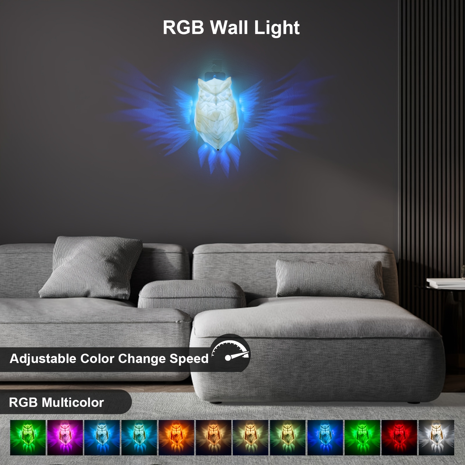 

Rgb Led Owl Wall Light With Remote, Adjustable Color & , Battery Operated 3d Animal Projector Lamp For Bedroom, Living Room, Study, Hallway - ,