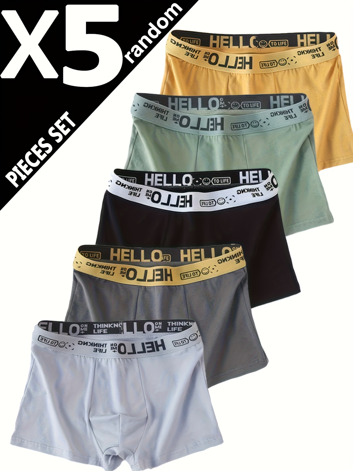 5pcs mens breathable boxer briefs hello waistband stretchy Temu