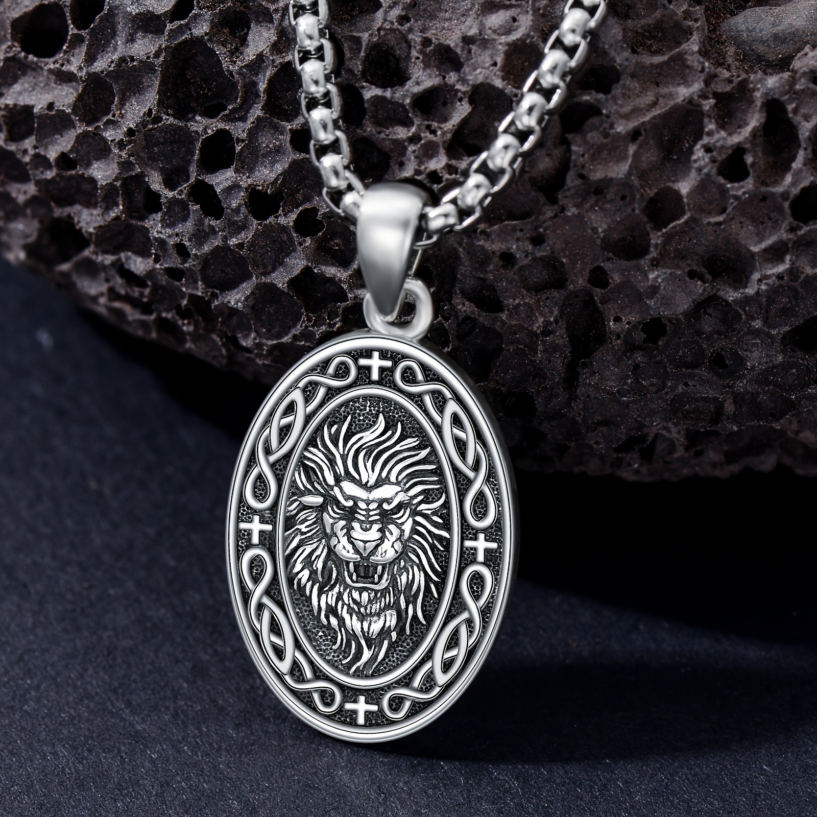 Image of Lion Necklace 925 Sterling Silvery Celtic Knot Pendant Animal Jewelry For Men Husband