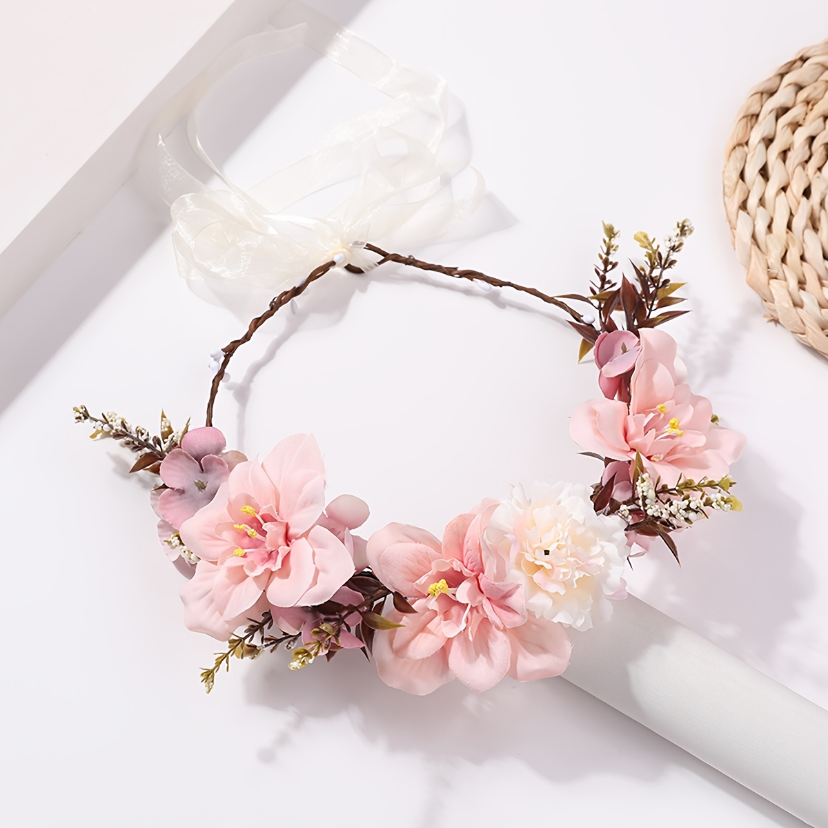 1 Bohemian Ultra-chic Floral Headband, Valentine's Day Artificial Flower Bridal Hair Accessory, Photo Shoot Floral Headpiece