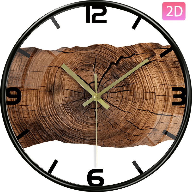 TEMU 1pc, Wood Grain Glass Wall Clock - , 12-inch With 3mm Tempered Glass - Battery Powered (aa Batteries Not Included) - Minimalist Nordic Style