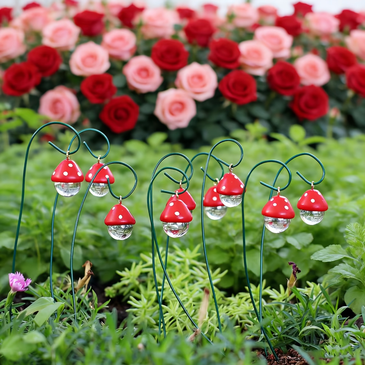 E-shop [3D] 9-teiliges kreatives Gartendekor Roter Pilz Rasenstab, Tautropfen-Pilz, Garten-Bonsai-Dekorationseinsatz, Wiesendekoration,
