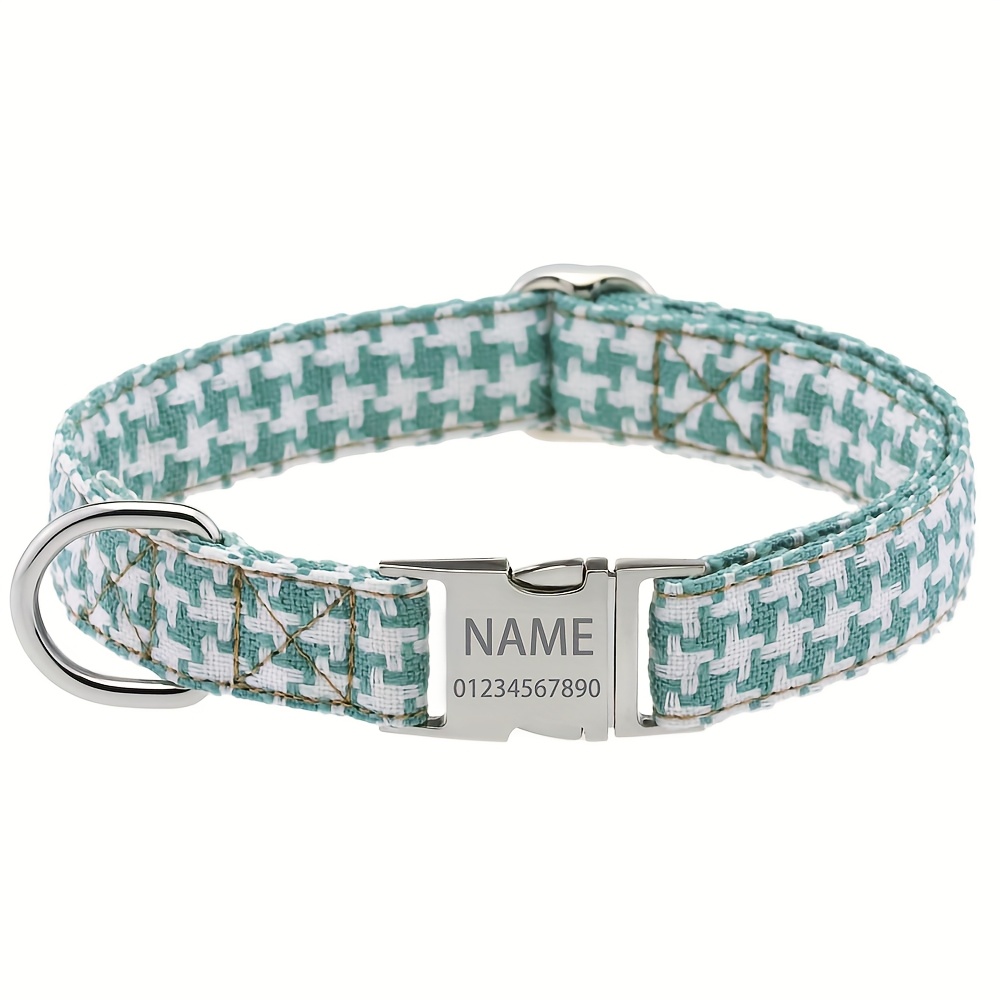 Custom Engraved Houndstooth Dog Collar with Adjustable Quick Release Buckle