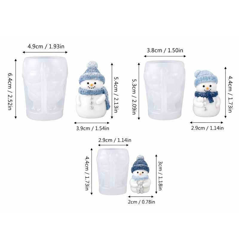 TEMU 3pcs Cnqnc 3d Snowman Silicone Mold Suitable For Candle Making, Resin Casting, Wax Crafts - Reusable Flexible Mini Winter Figure Molds With