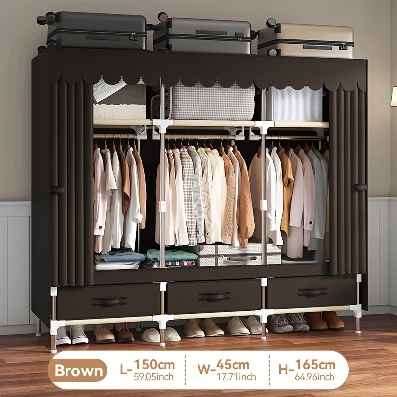 Tragbarer Schrank-Organizer 137 Cm Breit – Mit 3 Hängestangen & Regalen, Freistehend, Schwarz