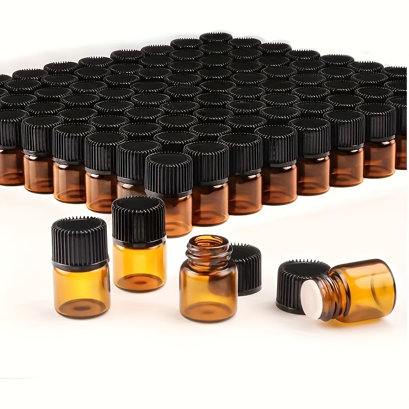 

50pcs Mini Essential Oil Bottles - 1/2/3/5ml Amber Glass Vials With Reducers & Caps, Hypoallergenic, Refillable Makeup Sample Containers For Travel