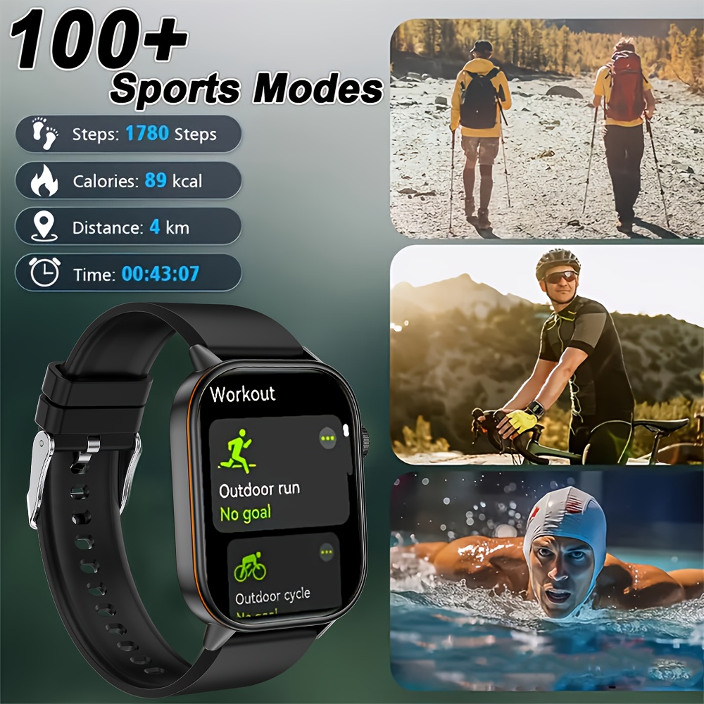 Montre connectée avec GPS et boussole, écran 2,01 pouces, batterie 420 mAh, 100 modes sportifs + rappels d'appels/messages, bracelet en silicone, compatible Android & iPhone - Cadeau idéal pour les amateurs de fitness