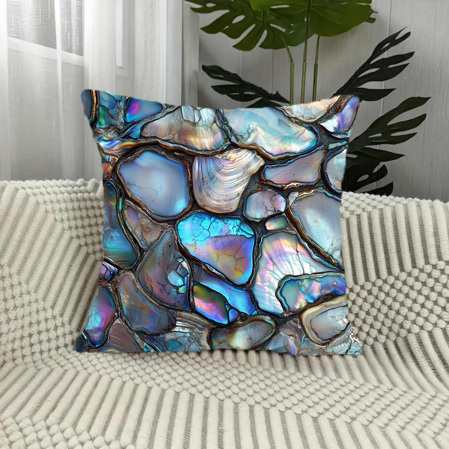 

1pc Contemporary Abalone Shell Seashell Pattern Throw Pillow Cover, 18x18 Inch, Polyester Short Plush, Machine Washable, Zipper Closure, Woven, With Decorative Pillowcase For Home, Sofa, Bedroom