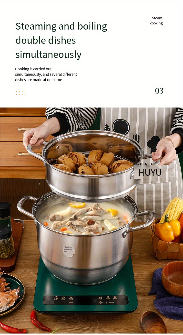 stainless steel multi layer steamer set 2 3 layers large capacity thick bottom suitable for induction cooker and gas stove food grade multi functional details 4