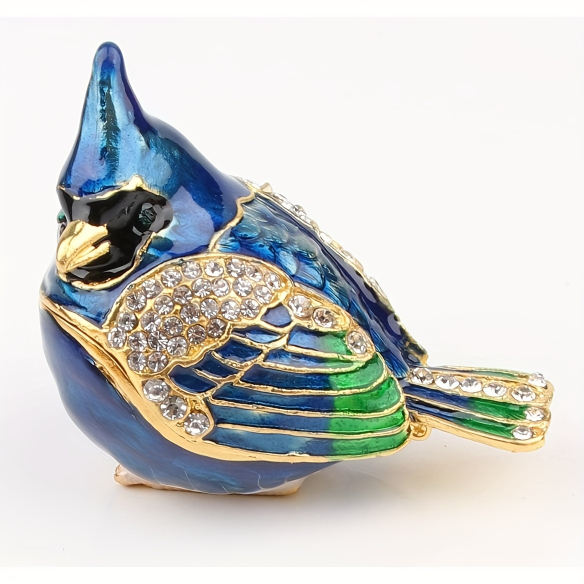 

Enameled Bird Trinket Box - Metal Animal Figurine Collectible, Wedding Jewelry Ring Holder Organizer