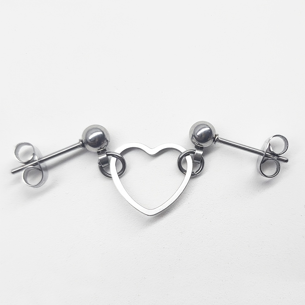 1pc Anti- For Allergy Heart-shape Pendant Ear Stud, Dual Piercing Cartilage Earring, Cute Easy No Plating Jewelry For , Daily And Party Wear