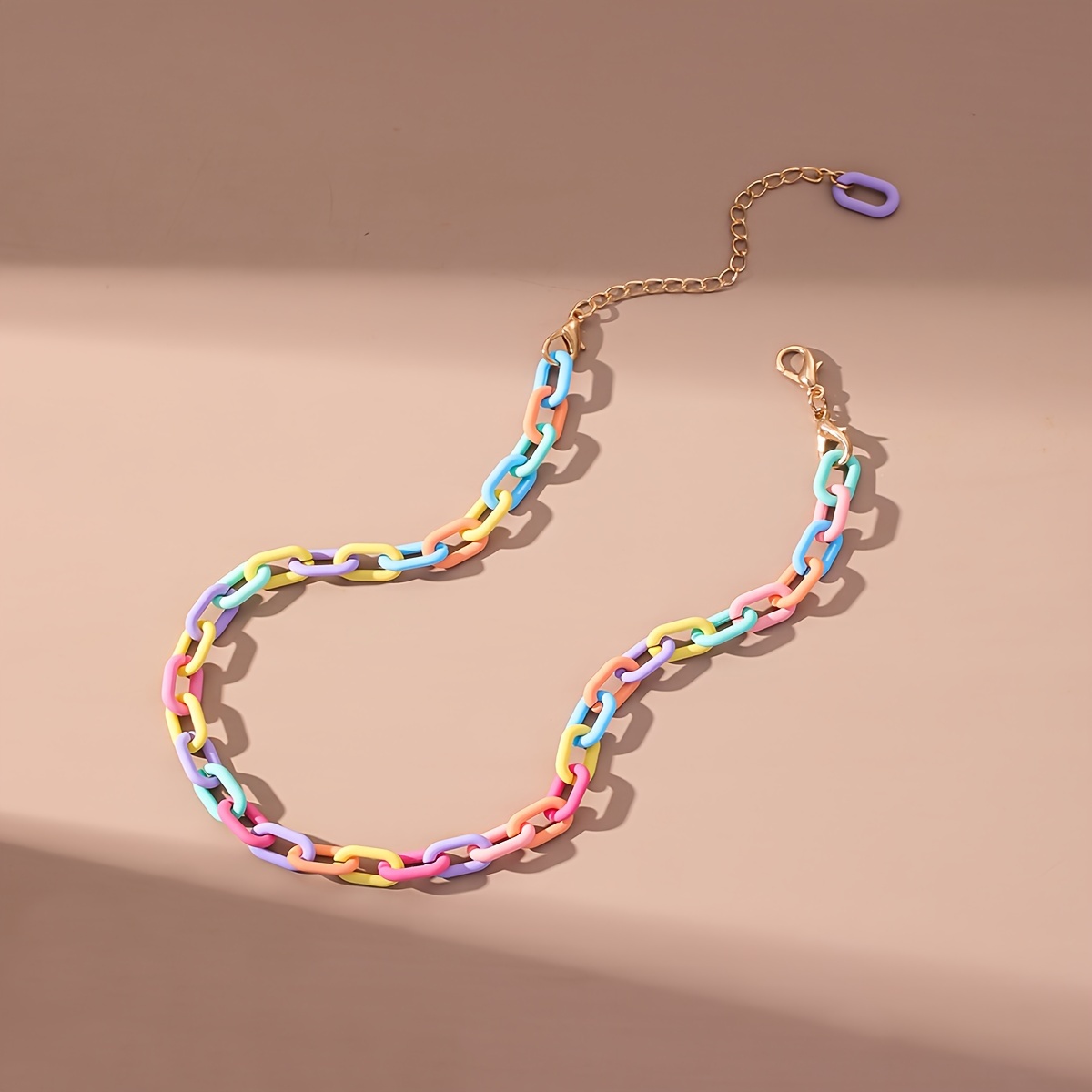 

1pc Acrylic Colorful Chain Necklace Handmade Stitching Buckle Chain Fashion Lively Style Versatile Daily Wear Temperament Female Clavicle Chain Jewelry