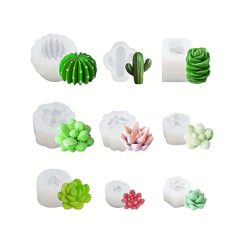 E-shop 9-teiliges Sukkulenten Silikonformen, Kaktus Harzformen, 3D Silikon Kerzenformen für die Kerzenherstellung, Seifenformen, geeignet für