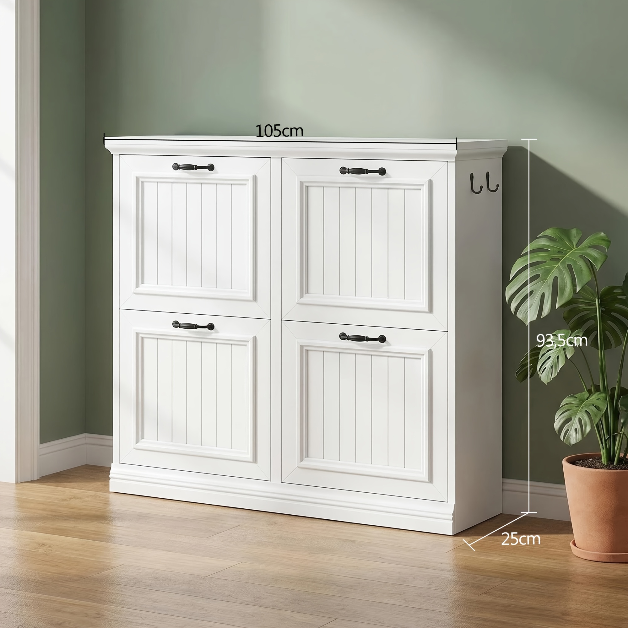 Image of 27cm Narrow Four-drawer Shoe Cabinet, White Wood Grain, , Adjustable Shelves, Capacity 16-18 Drawers, Entryway/hallway Storage Cabinet