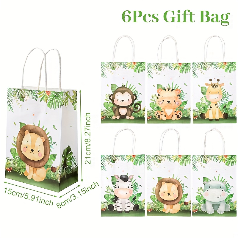 TEMU 6pcs, Tote Ag Packs, Jungle Animal Handheld Bag, Design Paper Bag, Theme Birthday Party Decor, Wedding Bridal Party Table Decor, Birthday Party
