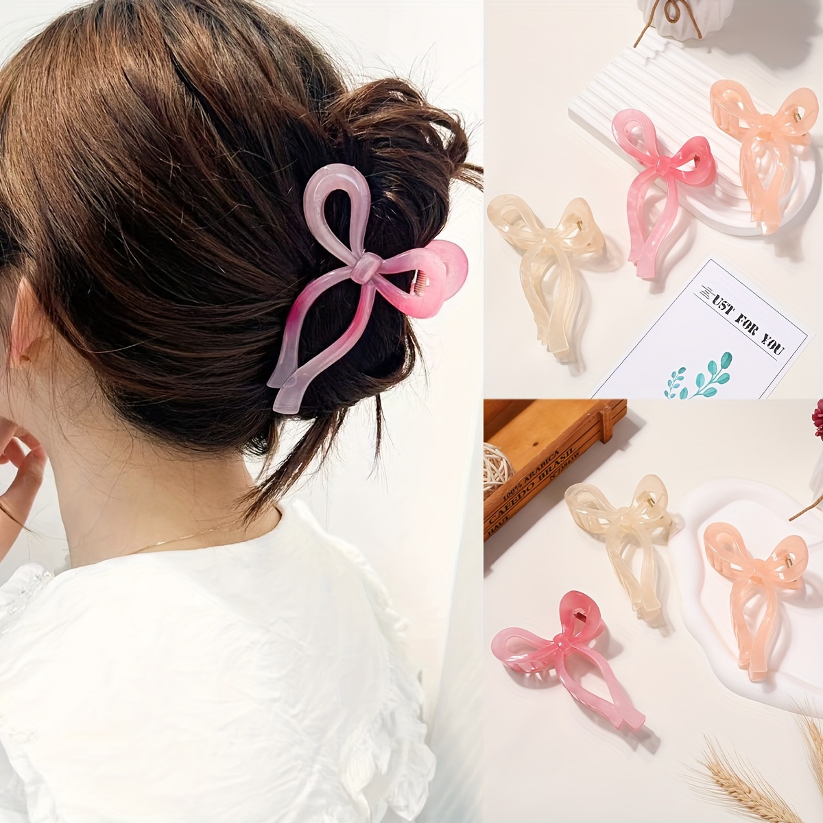 

3pcs Women's Acrylic Hair Clips With And - Beach Or Summer Outfits