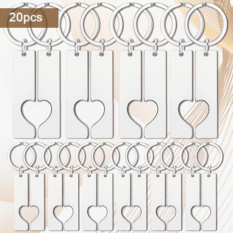 Image of 20pcs Stainless Puzzle Keychain Blank Laser Engraving Couple Gift Love Keyring Stainless Steel Matching Couple Keychain
