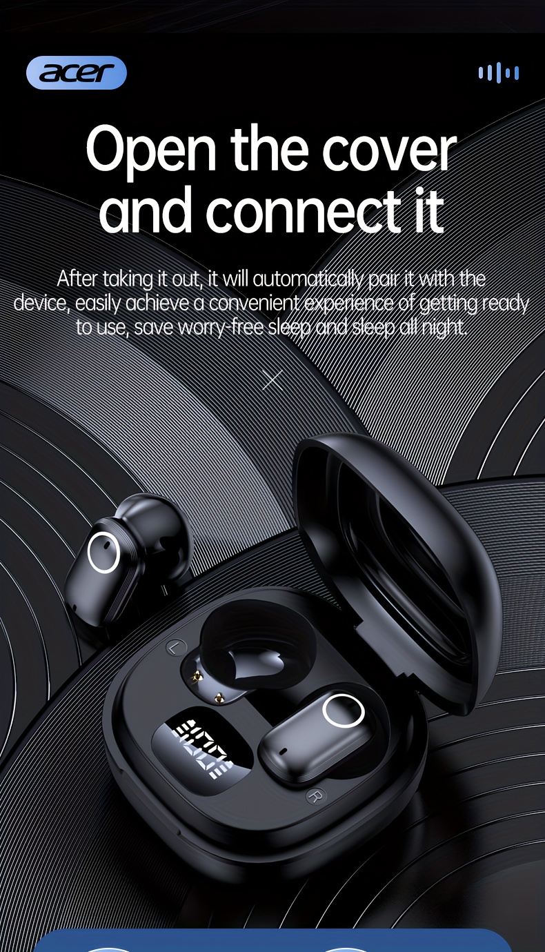 ACER TWS Wireless Earbuds with Deep Noise Reduction - 50h Long Standby, Low Latency, HIFI Stereo Sound, Touch Control, Rechargeable Lithium Battery, Ideal for Running & Sports, Sports Headphones|Ergonomic Design|Durable Plastic