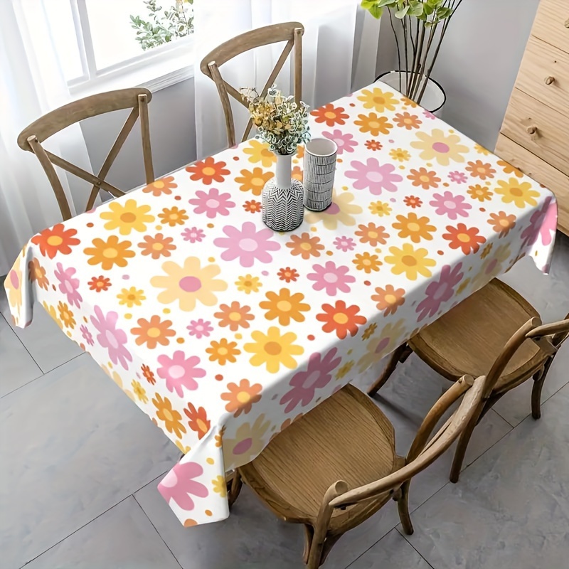 

Spring Floral Daisy Pattern Table Covers, Set Of 1/2/4, Bohemian Style Disposable Plastic Rectangle Tablecloths, Waterproof Oil-proof, Universal Holiday Decor, Party Supplies