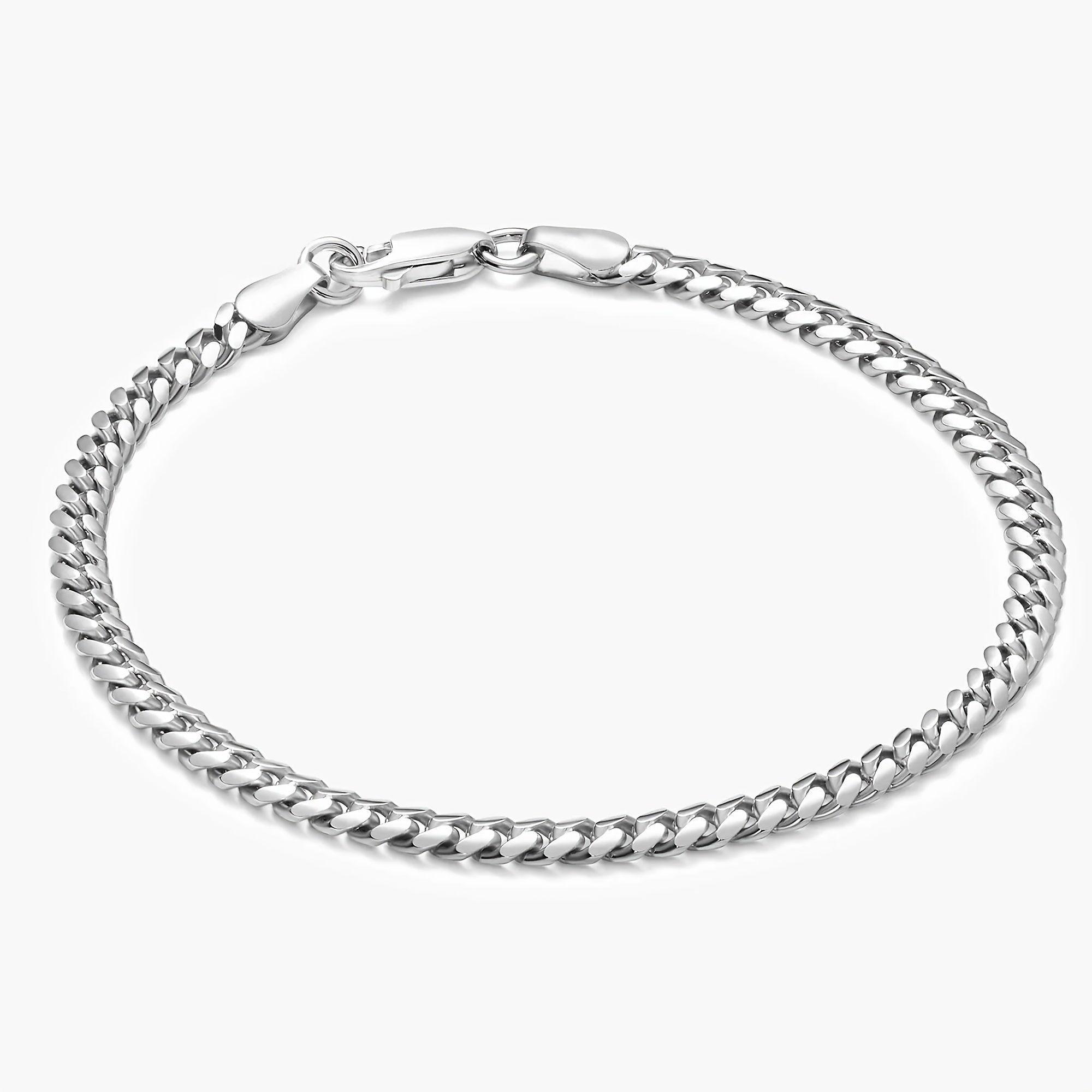 E-shop ICEDCHICS . 3mm 316L Edelstahl Flach Poliertes Kubanisches Armband mit D-Form Karabinerverschluss 3mm Mini Armband