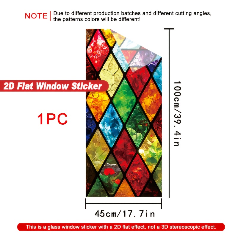 TEMU 2d Flat - 2d Flat - 1pc Of 2d Flat Vertical Window Decal Featuring A Colorful Diamond-patterned Design. This Glass Window Privacy Film Is