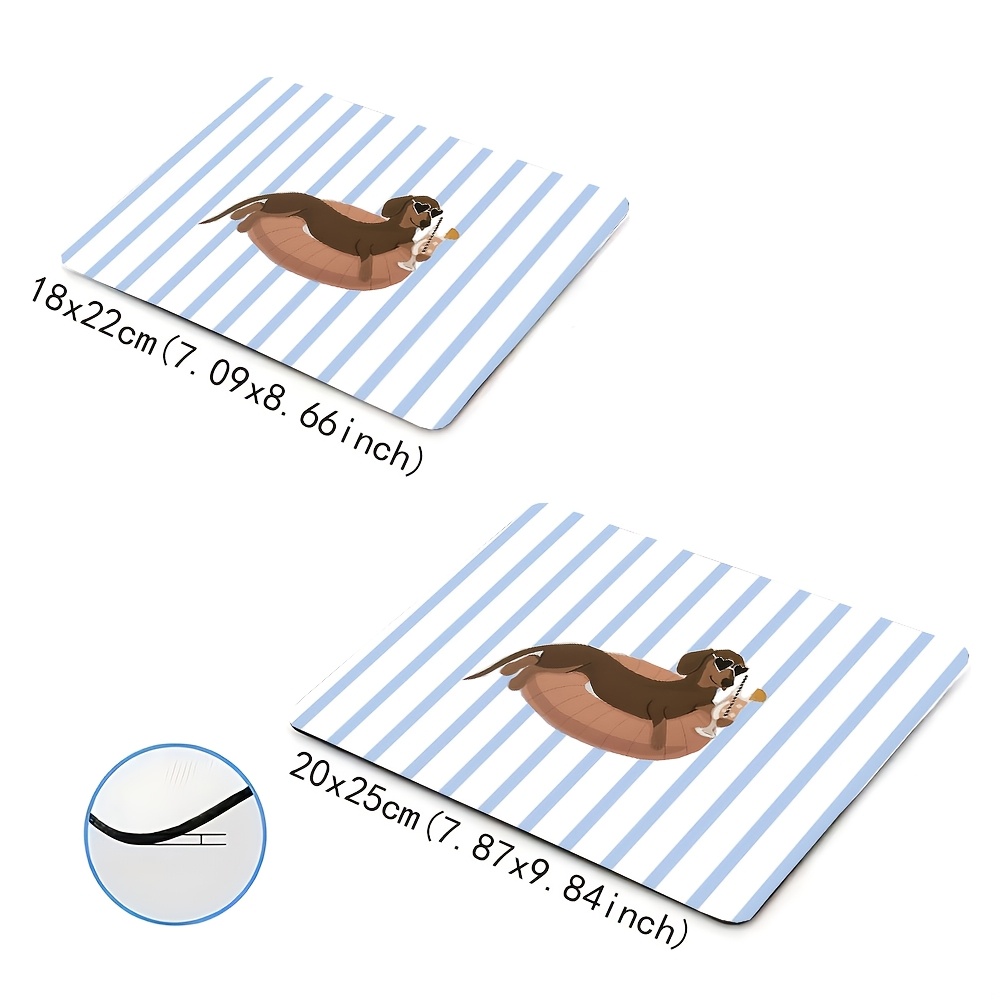 TEMU 1pc Alfombrilla de ratón con diseño de ilustración de dachshund a rayas azules y blancas de gran venta, alfombrilla de ratón para juegos,