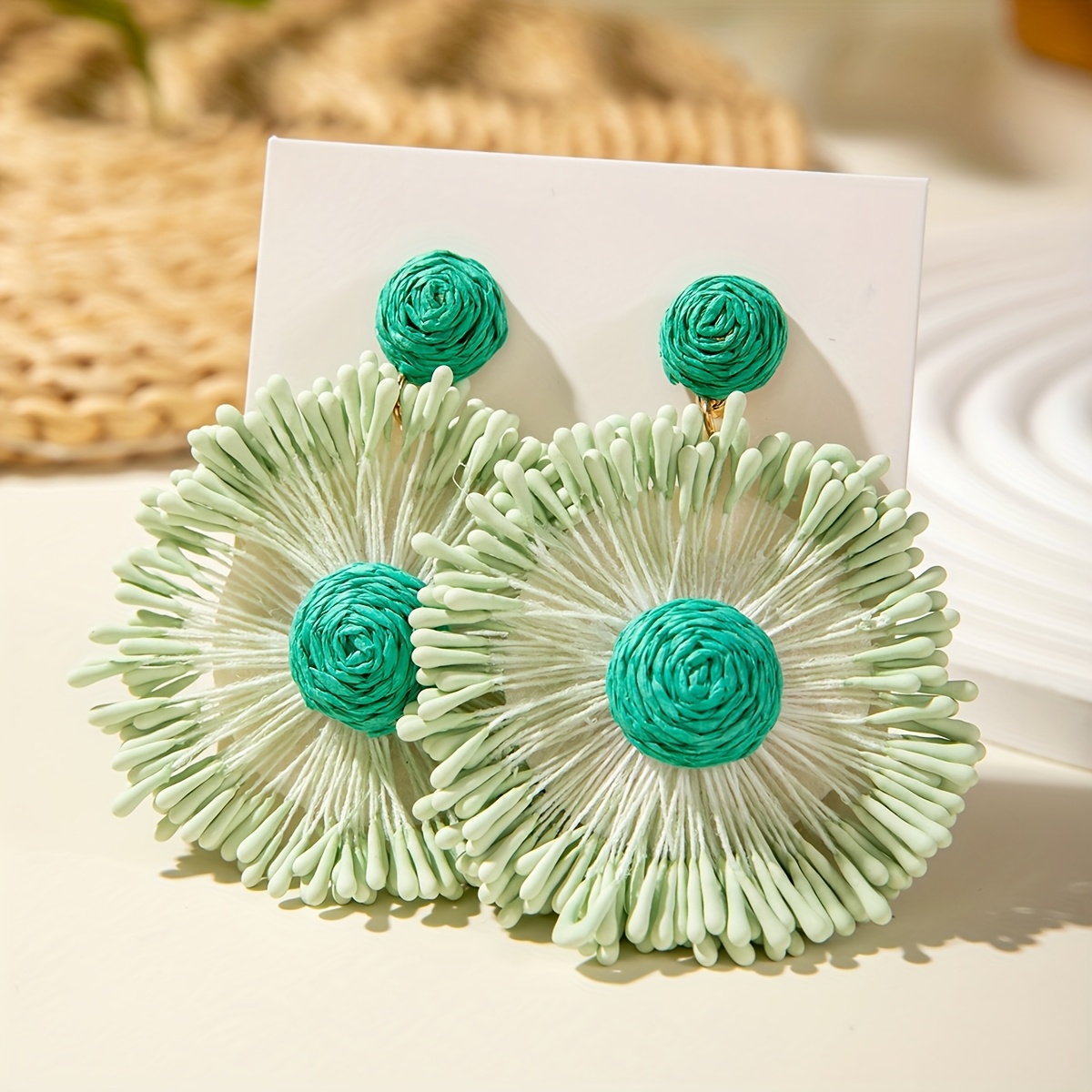 Handwoven Raffia Grass Earrings Lightweight Spring Summer Accessories