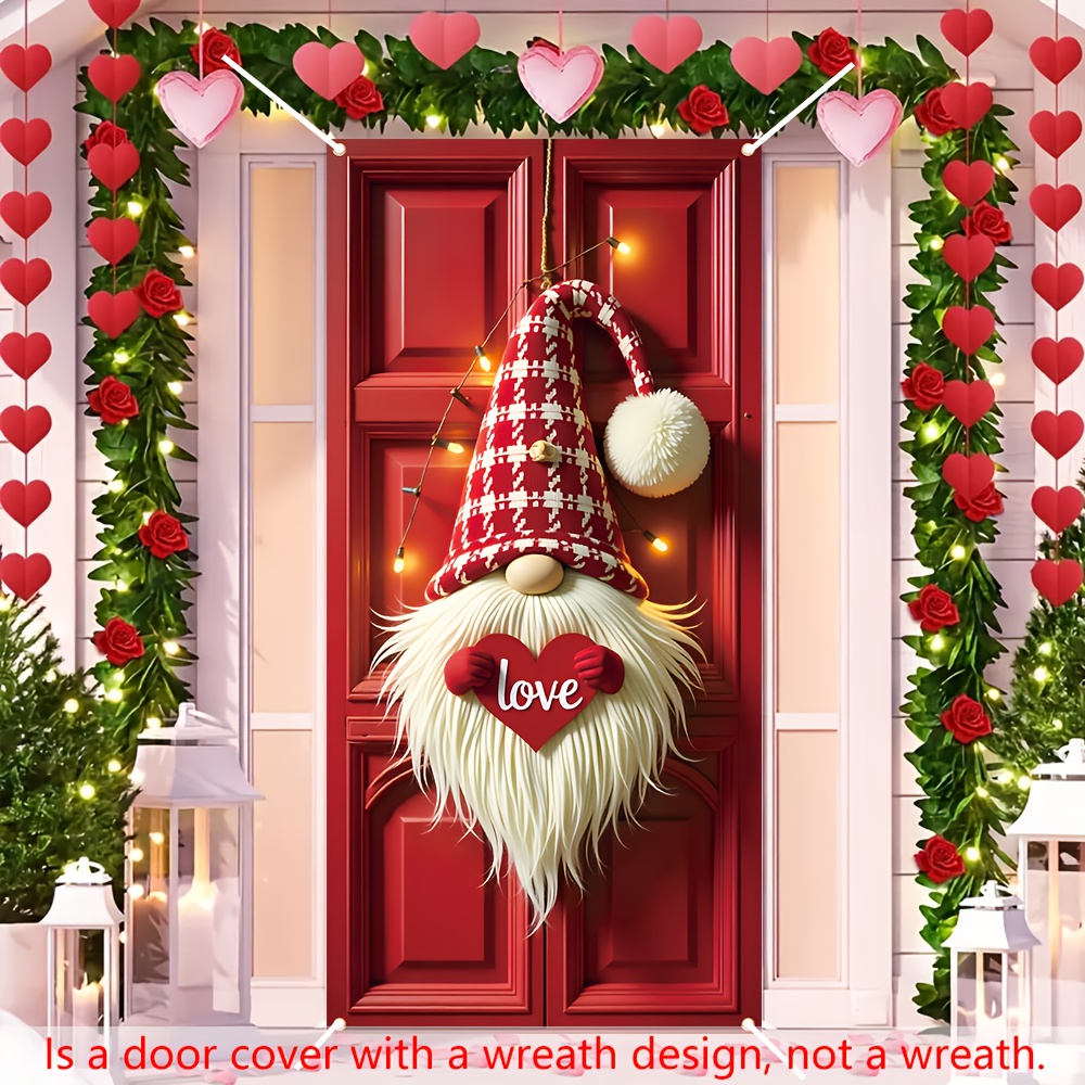 

1pc, Valentine's Day Door Cover, 35.4in X 70.8in, Red Wooden Door With Design, Polyester, No Electricity Needed, Multipurpose Porch Decoration Flag