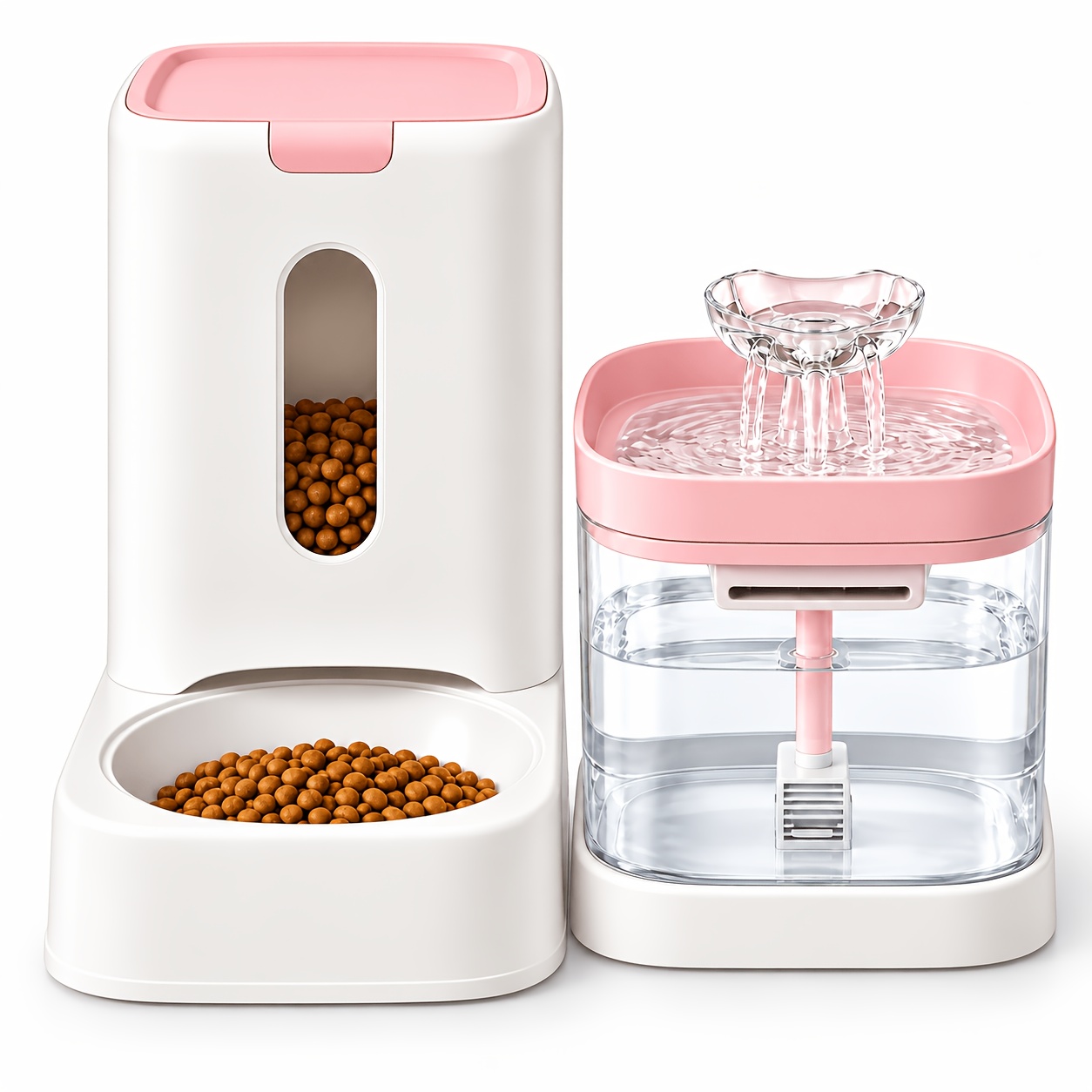 TEMU 2-in-1 Automatic Pet Feeder & Water Dispenser With Auto Refill System, Circulating Water Fountain & Water Level Suitable For Indoor Cats And
